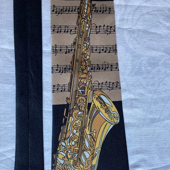 GOLD SAXOPHONE TIE Necktie Sax Music Notes Band Instrument -Keystone Hand Made - Picture 6 of 9